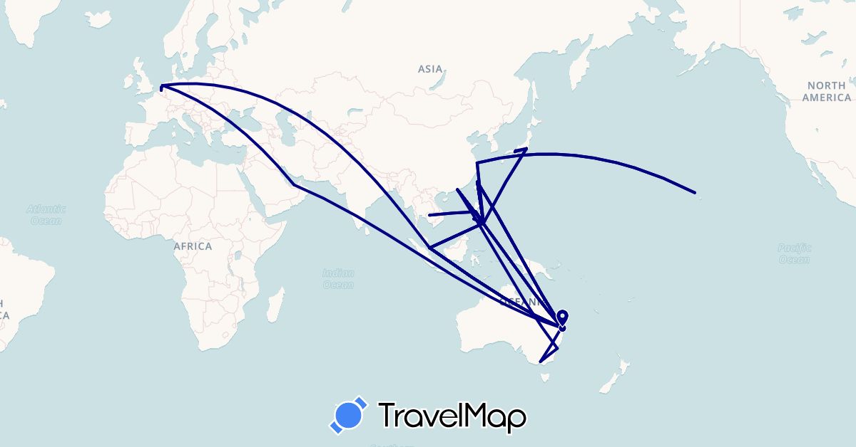 TravelMap itinerary: driving in United Arab Emirates, Australia, Belgium, China, Japan, Cambodia, Netherlands, Philippines, Singapore, Taiwan, United States (Asia, Europe, North America, Oceania)